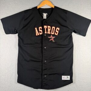 Vintage Houston Astros MLB Baseball Jersey Kids XL 18-20 Black Button Front 2004